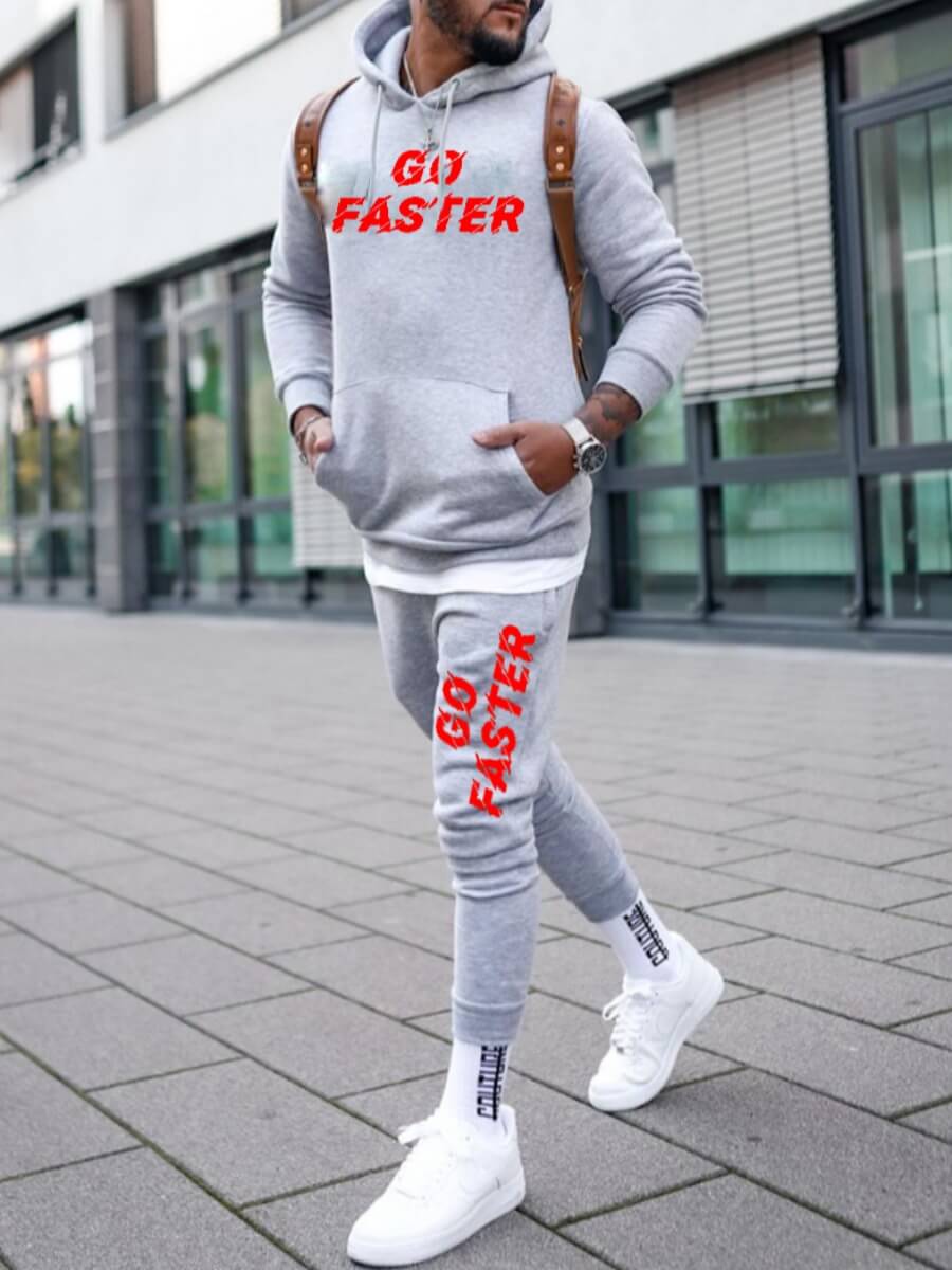 

Lovely Casual Hooded Collar Letter Print Grey Men Two Piece Pants Set