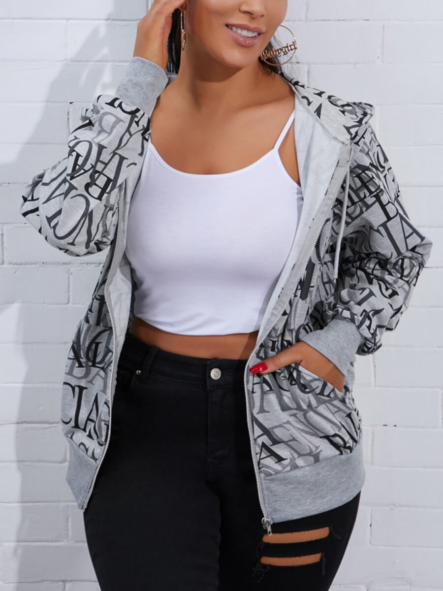 

Lovely Casual Hooded Collar Letter Print Grey Hoodie