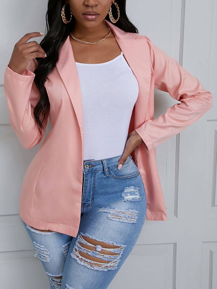 

Lovely Formal Turndown Collar Skinny Pink Blazer