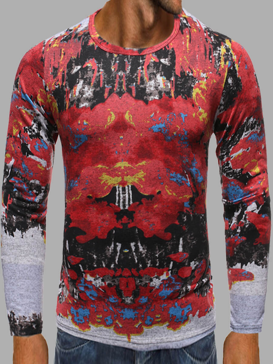 

LW Men Casual Hooded Collar Print Baby Blue Hoodie, Red