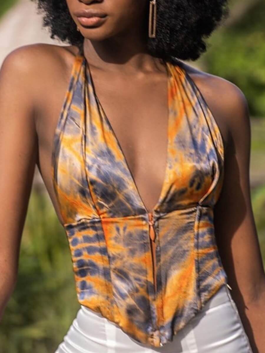 

Lovely Sweet Backless Deep V Neck Asymmetrical Orange Camisole