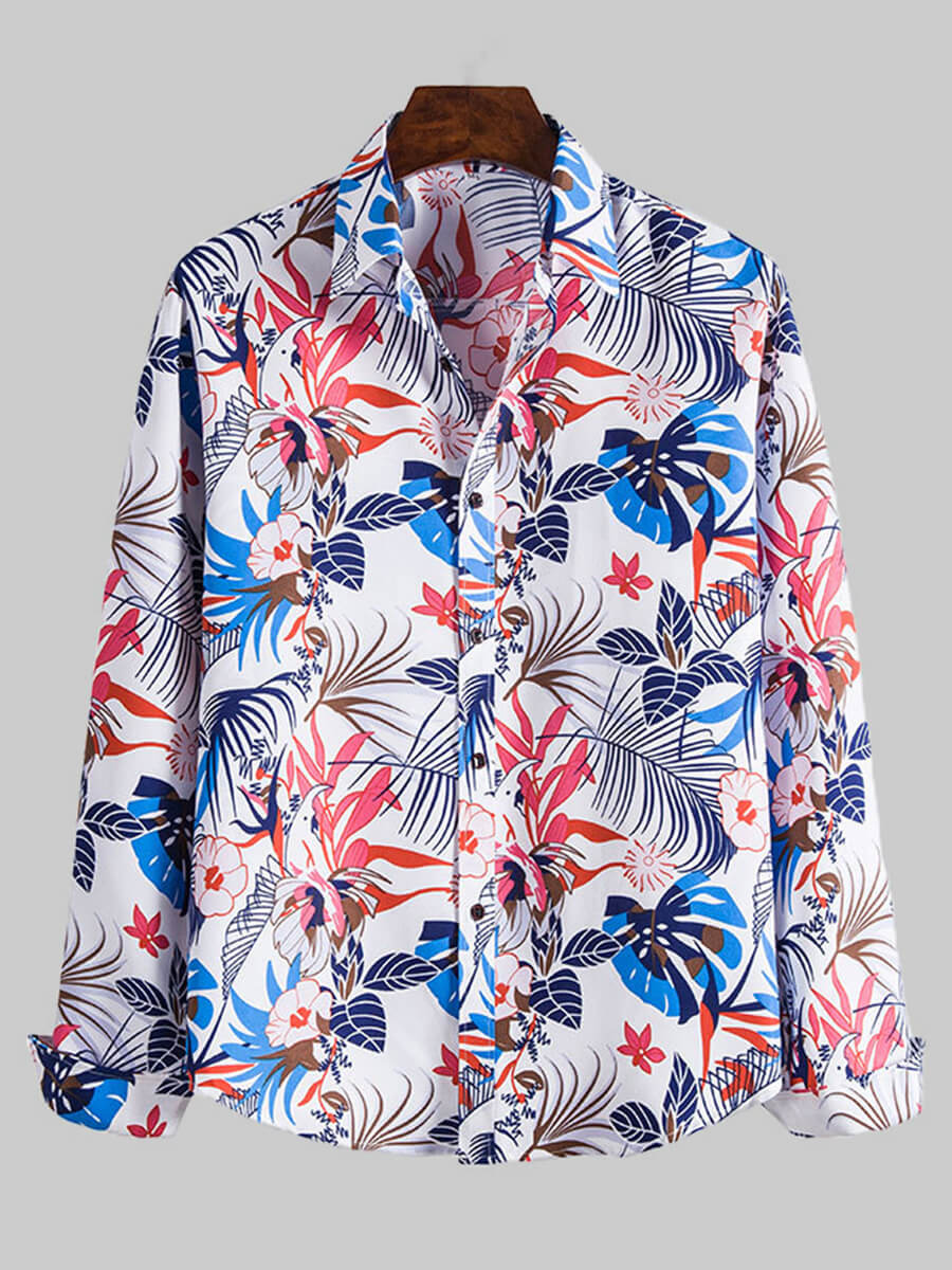 

Lovely Men Casual Turndown Collar Floral Print Multicolor Shirt, Multi