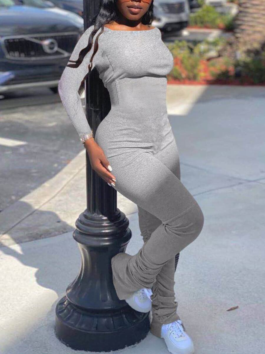 

Lovely Casual Fold Design Grey One-piece Jumpsuit