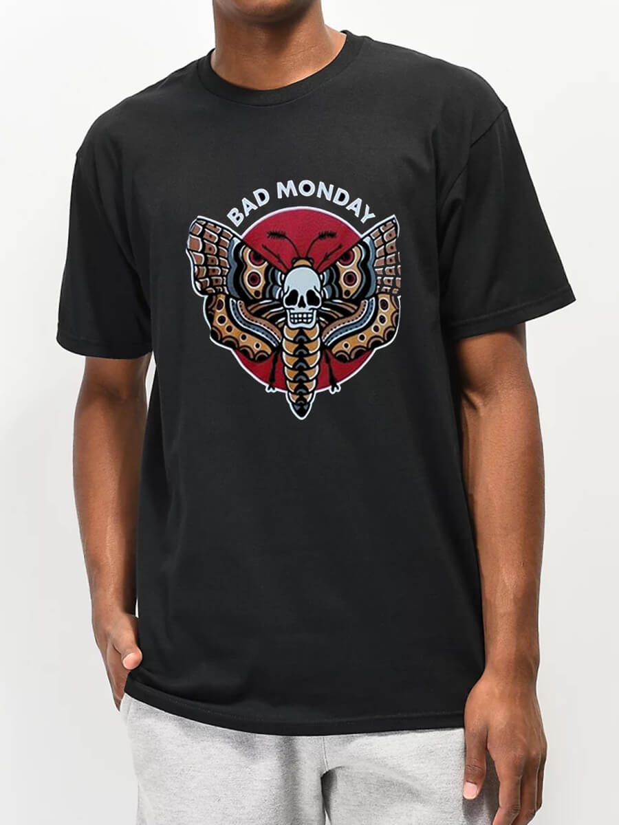 

Lovely Men Casual O Neck Skeleton Letter Print Black T-shirt