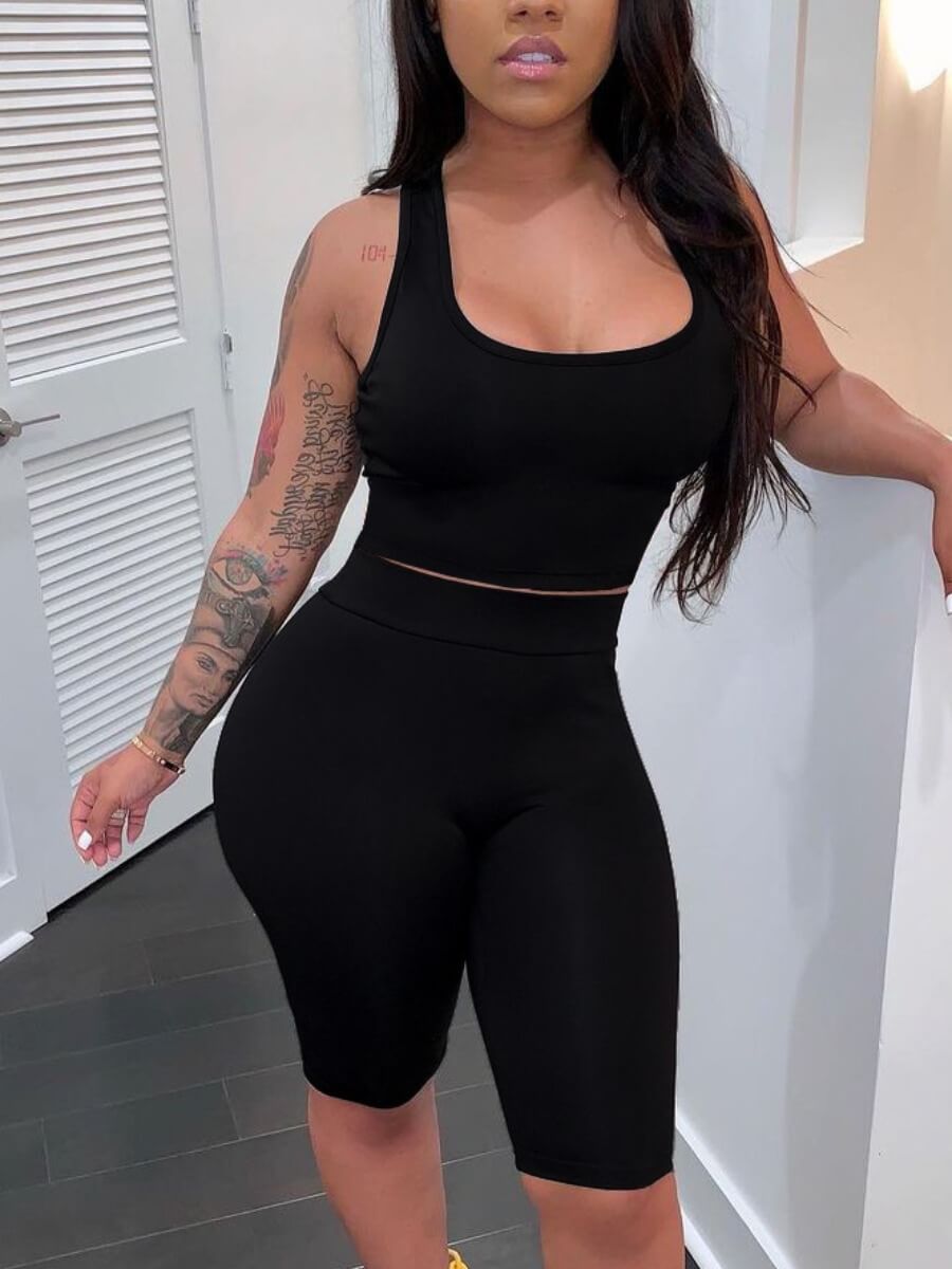 LW Bodycon Crop Top Shorts Set