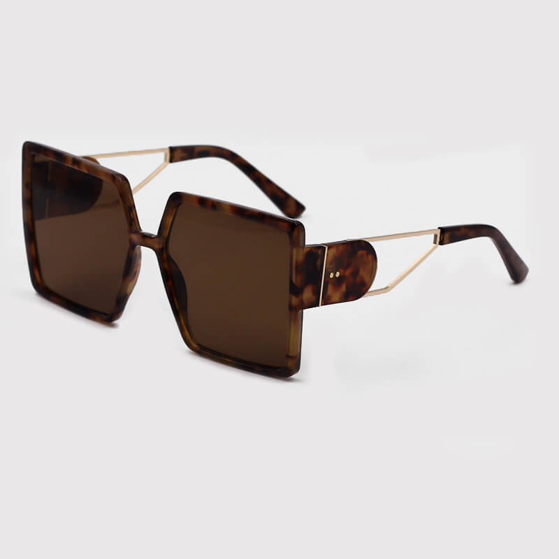 Lovely Casual Patchwork Metal Decoration Brown Sunglasses