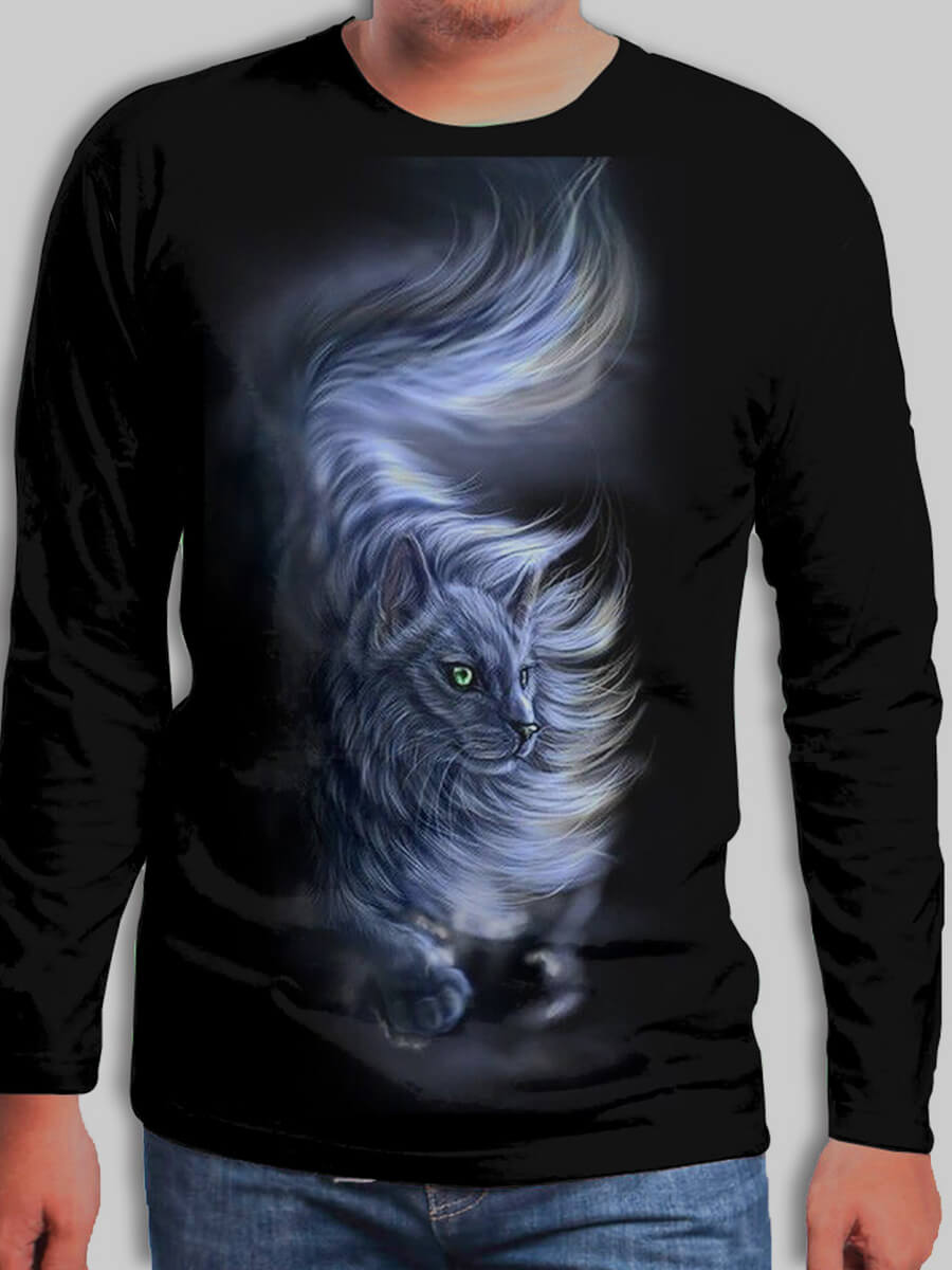 

Lovely Men Casual O Neck Cat Print Black T-shirt