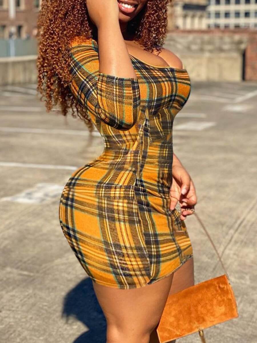 

Lovely Street U Neck Plaid Print Yellow Mini Dress