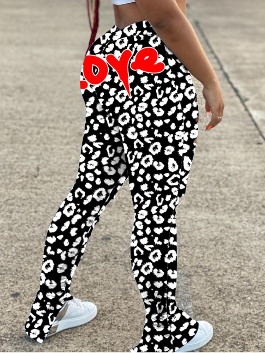 

LW Street Letter Leopard Print Ripped Black Pants
