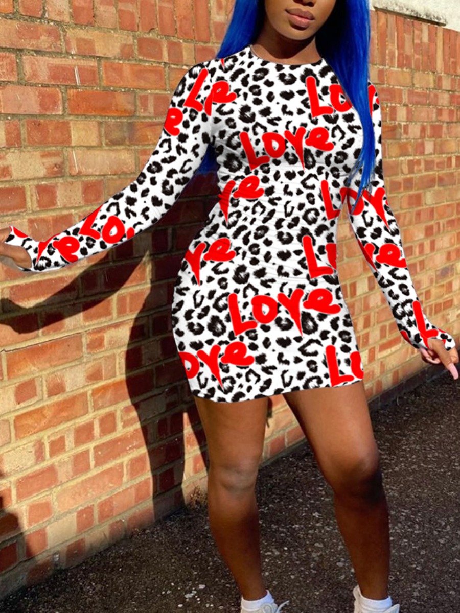 

Lovely Casual Letter Leopard Print White Mini Dress(No-positioning Printing)