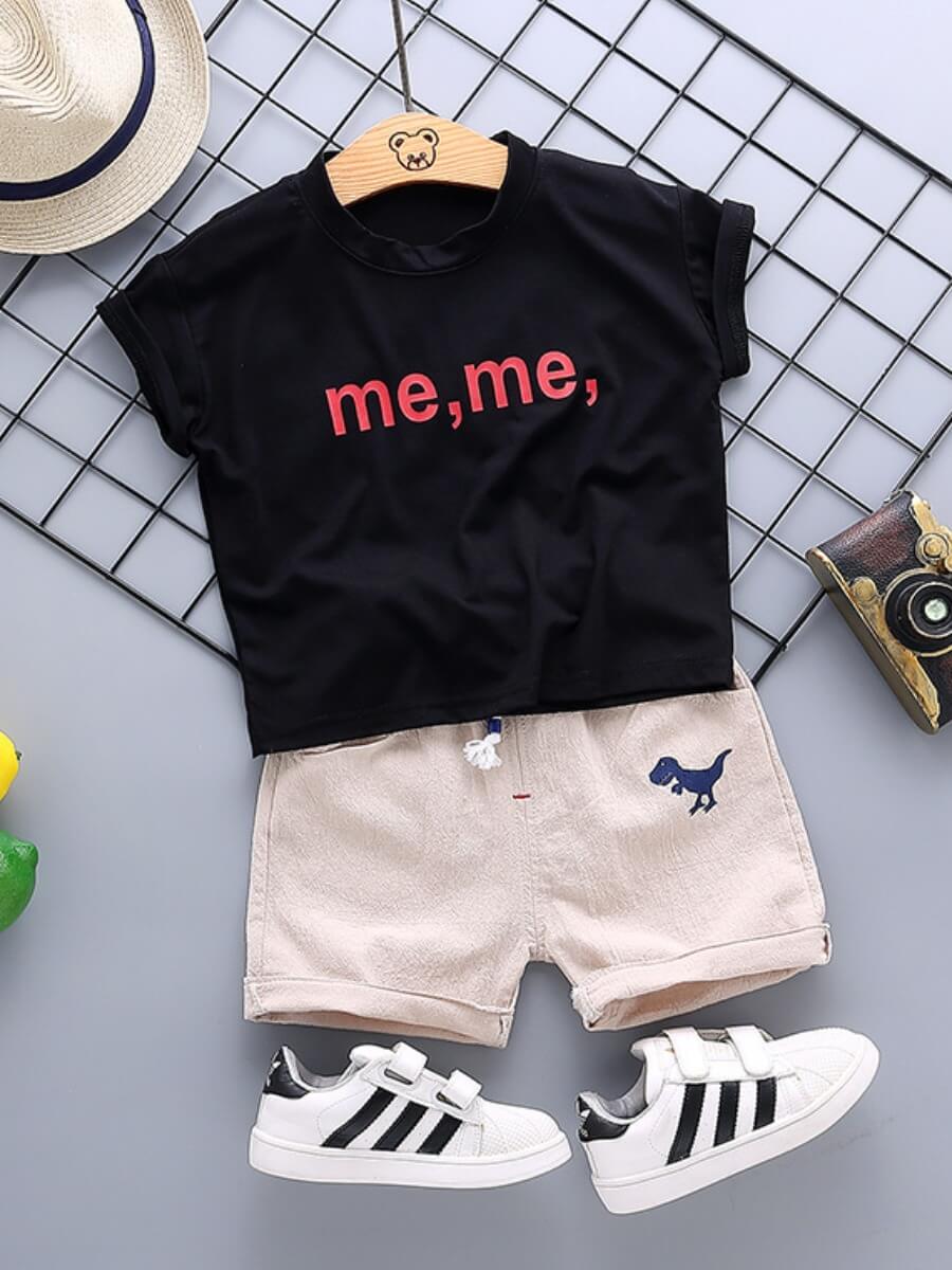 

Lovely Casual Letter Cartoon Print Black Boy Two Piece Shorts Set
