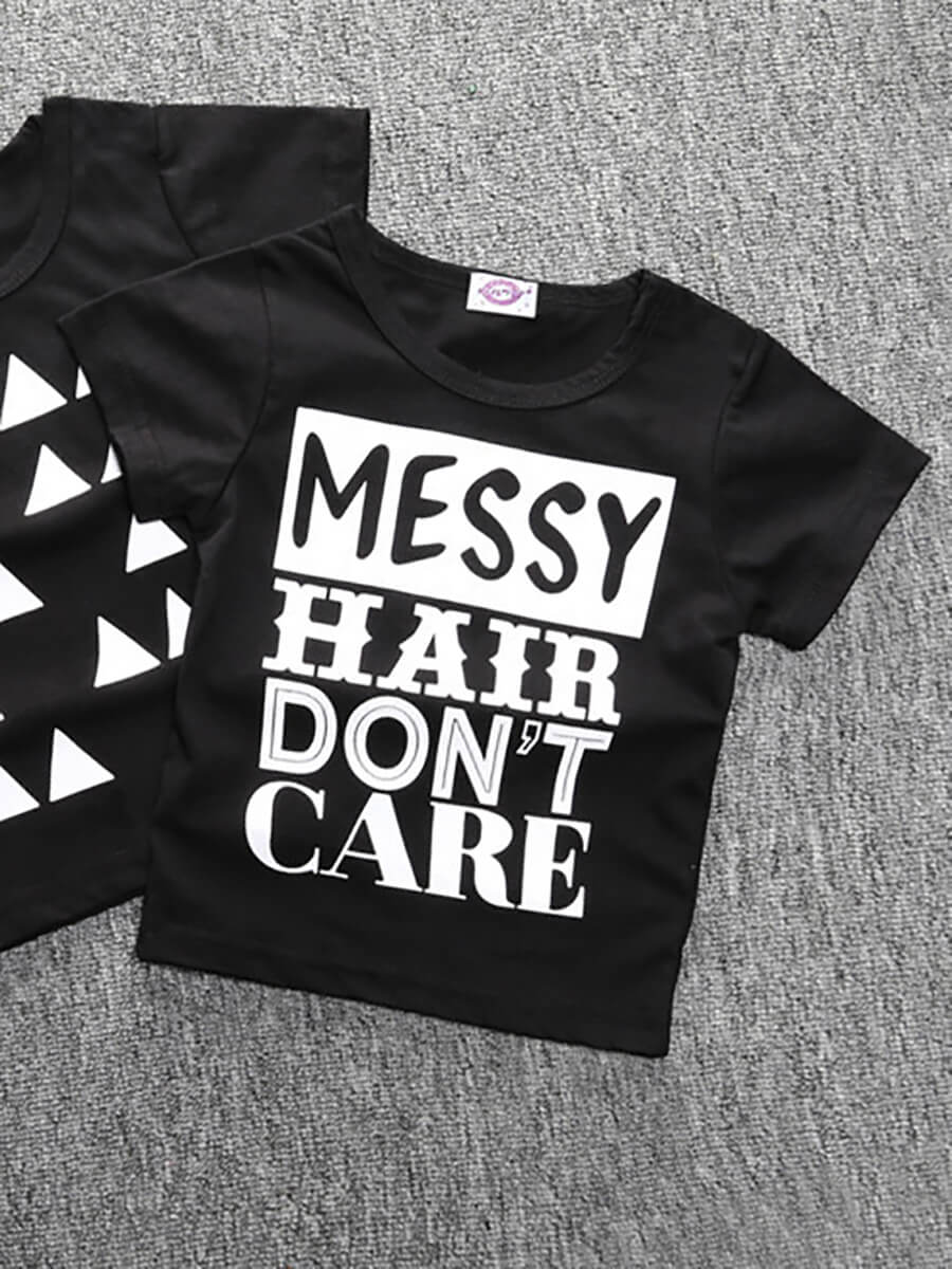 

Lovely Casual O Neck Letter Print Pitch-black Boy T-shirt
