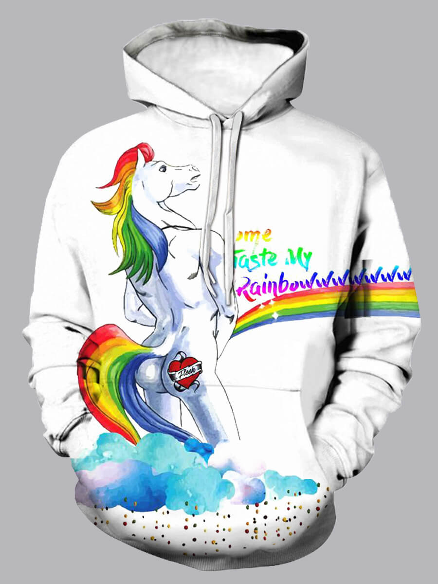 

Lovely Casual Hooded Collar Print Drawstring White Men Hoodie