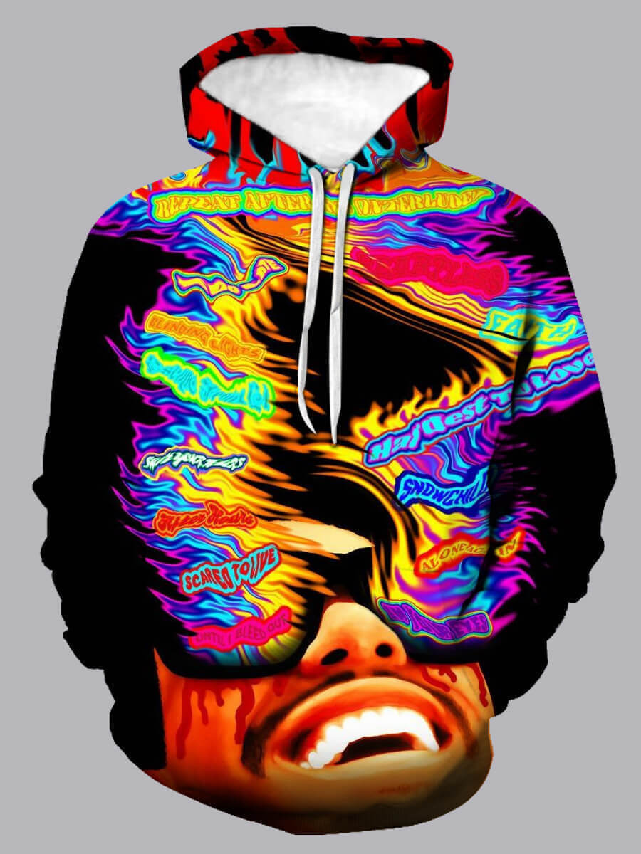 

Lovely Trendy Face Graffiti Print Multicolor Men Hoodie, Multi