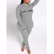 LW BASICS Turtleneck Letter Print Pants Set