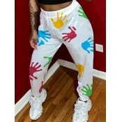 Lovely Casual Mid Waist Palm Tie-dye White Pants