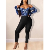 Lovely Chic Off The Shoulder Flounce Design Patchw