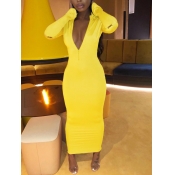 Lovely Casual Zipper Design Basic Skinny Yellow An