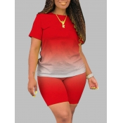 LW Plus Size Trendy O Neck Gradient Red Two-piece 