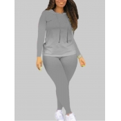 Lovely Trendy Hooded Collar Gradient Grey Plus Siz