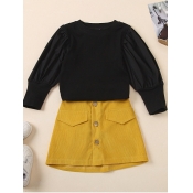 Lovely Girl Casual Button Ruffle Design Black Two 