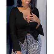 LW BASICS Sweet Split Sleeve Zipper Design Black T