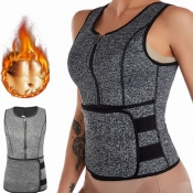Lovely Sportswear Zipper Design Sleeveless Grey Wa
