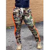 Lovely Sportswear Striped Camo Print Green Pants