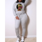 LW Figure Letter Print Drawstring Tracksuit Set