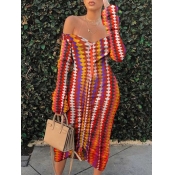 Lovely Street Off The Shoulder Geometric Print Dra