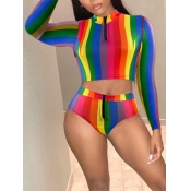 LW Bohemian Striped Patchwork Multicolor Tankini