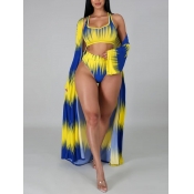 LW Print Patchwork Three-piece Swimsuit