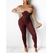 Lovely Sexy Flared Off The Shoulder Patchwork Dull