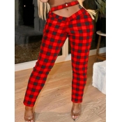 Lovely Sweet Plaid Print Lace-up Red And Black Pan