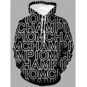Lovely Men Street Letter Print Patchwork Black Hoo