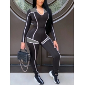 Lovely Sportswear U Neck Striped Patchwork Black O