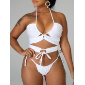 Lovely Sexy Bandage Hollow-out Design White Two-pi