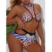 LW Sweet Print Hollow-out Blue Two-piece Swimsuit