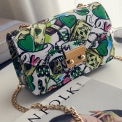 LW Casual Heart-shaped Print Patchwork Green Cross