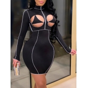 Lovely Sexy Turtleneck Hollow-out Black Mini Plus 