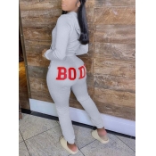 LW Hooded Collar Letter Print Tracksuit Set