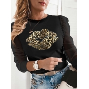 Lovely Chic Leopard Print Mesh Ruffle Design Black