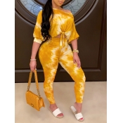 LW Casual One Shoulder Tie Dye Print Yellow Two Pi