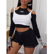 Lovely Casual Hollow-out Patchwork Black T-shirt