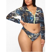 LW Bohemian Print Zipper Design Black Tankini
