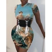 LW Sweet Graffiti Print Bandage Design Blue Mini D