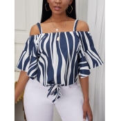 LW Formal Off The Shoulder Flared Striped Deep Blu