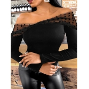 Lovely Sexy Off The Shoulder Dot Mesh Patchwork Bl