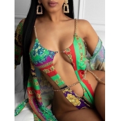 Lovely Sexy Floral Print Chain Strap Hollow-out Gr