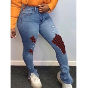 Lovely Casual High-waisted Broken Holes Patchwork 